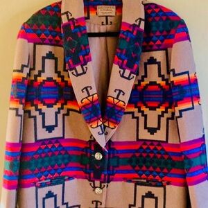 Pendleton Beige and Multicolor Patterned Blazer